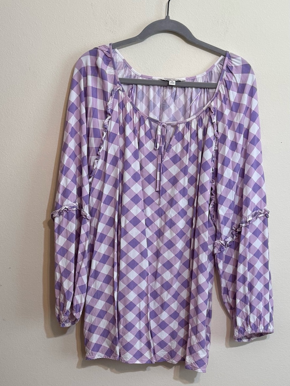 The Pioneer Woman Lavender and White Check Peasant Tunic 3X